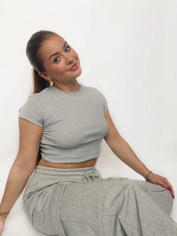 Ribbed Cropped Fitted T-Shirt | Classic Grey sold by Bella Chic