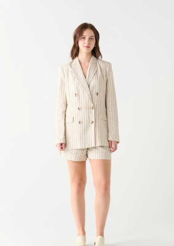 Linen Double Breasted Blazer | Oat/Charcoal Stripe sold by Bella Chic
