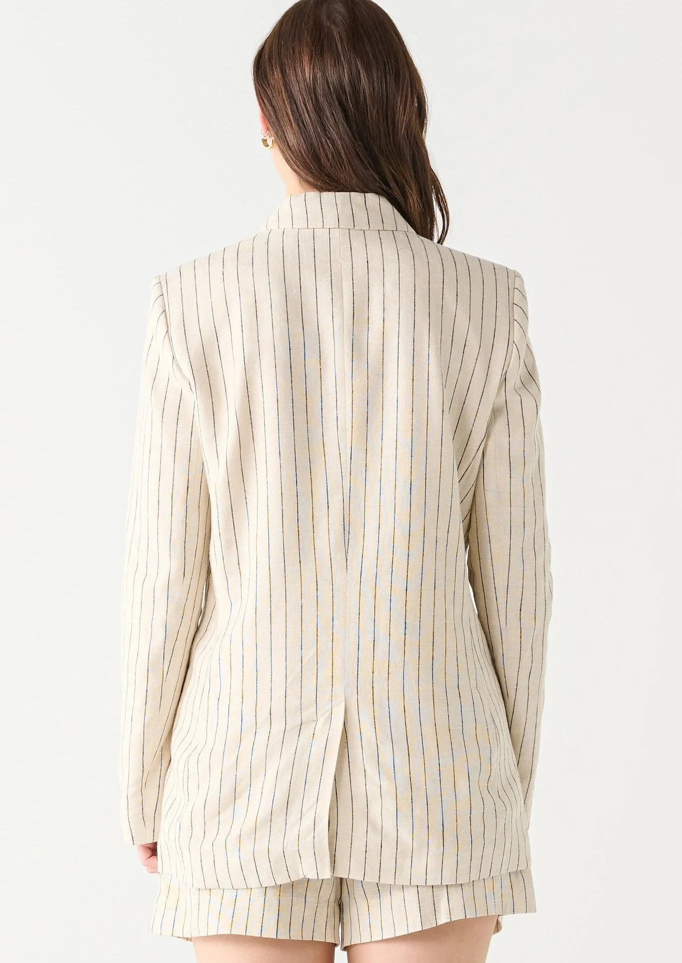 Linen Double Breasted Blazer | Oat/Charcoal Stripe sold by Bella Chic product image thumbnail 2