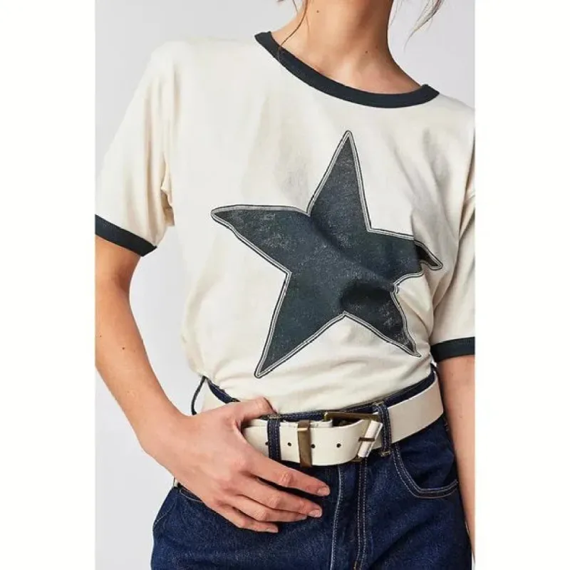 Classic Star Oversized Ringer | Vintage White/ Navy sold by Bella Chic