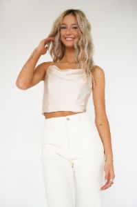 Connie Crop Satin Tank | Champagne sold by Bella Chic