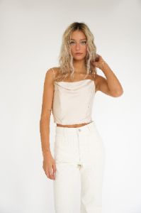 Connie Crop Satin Tank | Champagne sold by Bella Chic