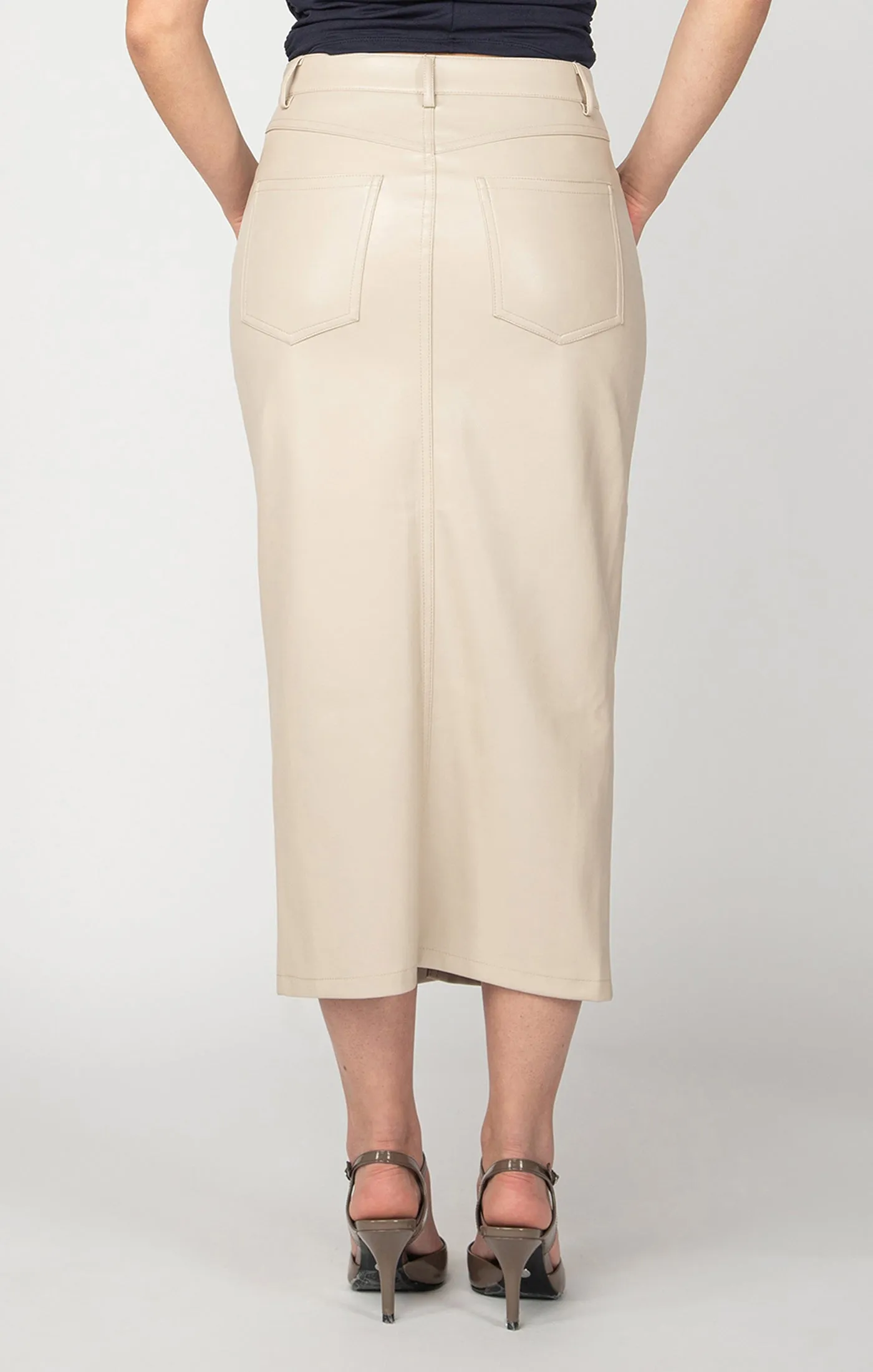 Faux Leather Midi Skirt | Cream Beige sold by Bella Chic product image thumbnail 3