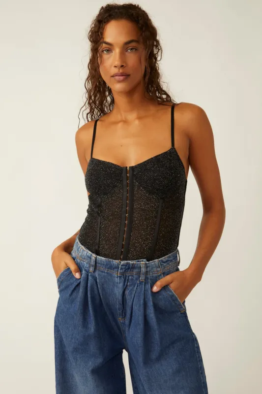 Shimmer Night Rhythm Bodysuit | Black sold by Bella Chic