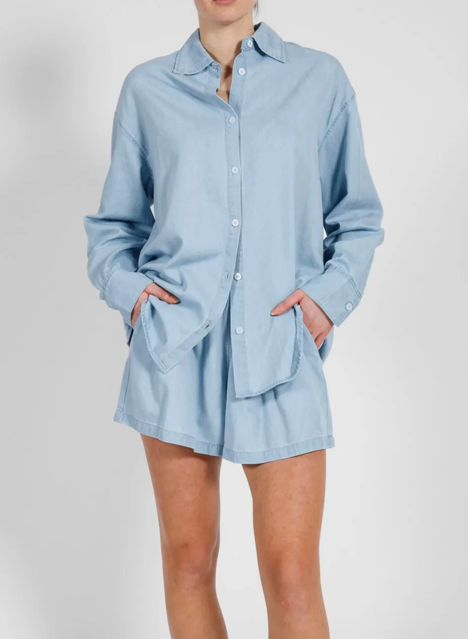 Chambray Denim Button Up Shirt | Light Blue Denim sold by Bella Chic