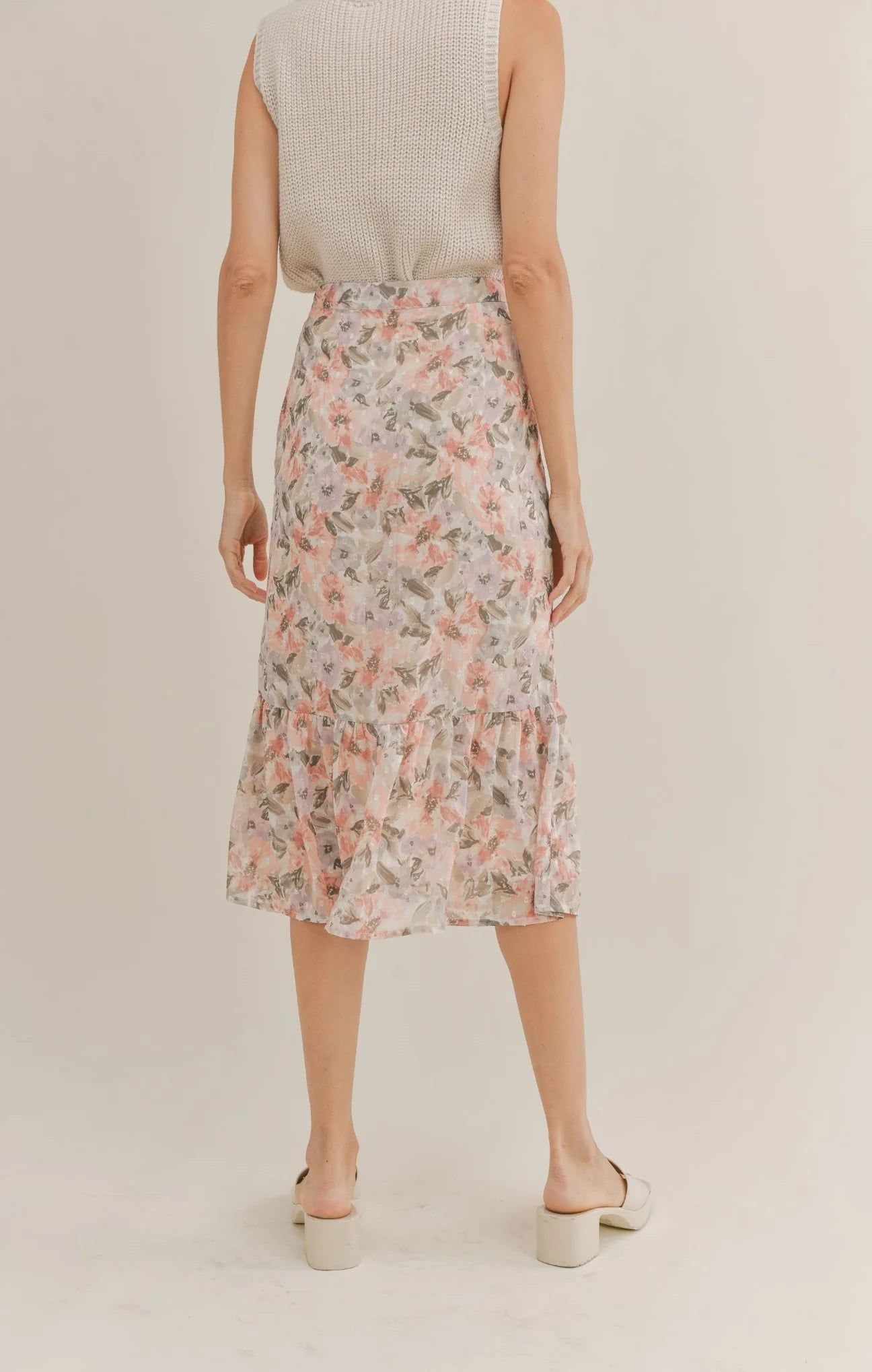 Dune Flowers Midi Skirt | Ivory Apricot sold by Bella Chic product image thumbnail 5