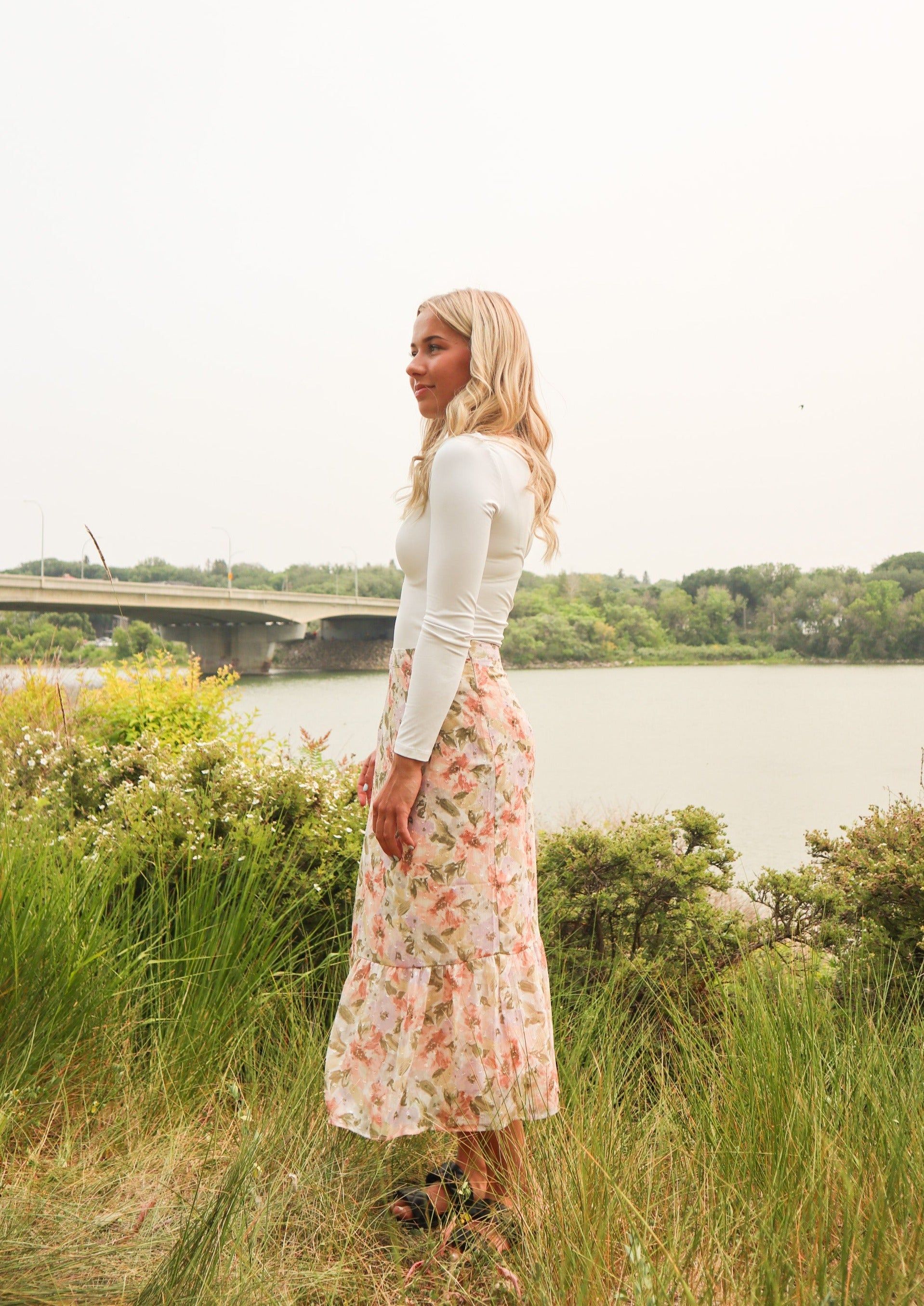 Dune Flowers Midi Skirt | Ivory Apricot sold by Bella Chic product image thumbnail 2