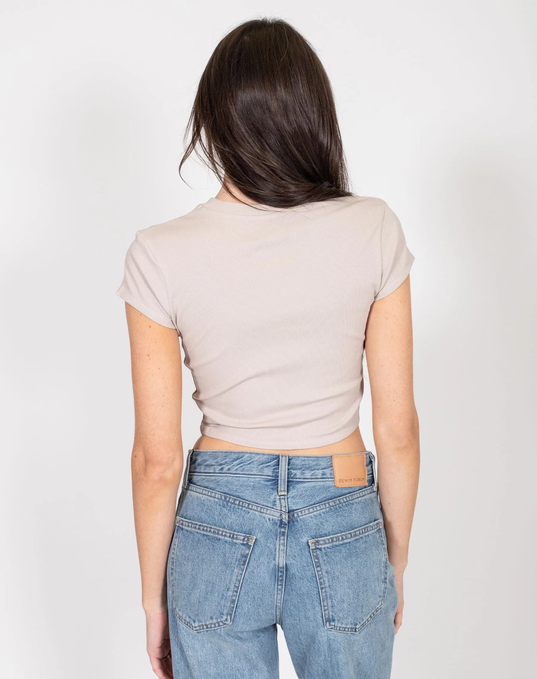 Ribbed Cropped Fitted T-Shirt | Oyster sold by Bella Chic product image thumbnail 3