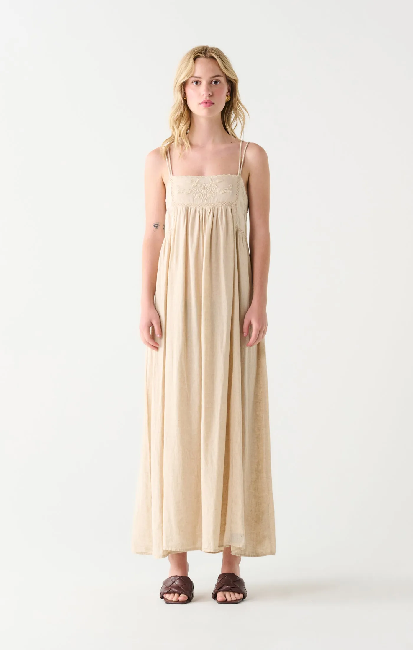 Linen Blend Midi Dress | Wheat sold by Bella Chic