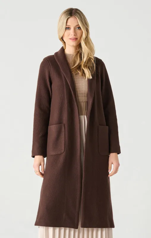 Shawl Collar Open Jacket | Chocolate Brown sold by Bella Chic