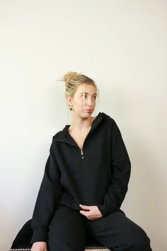 Amie Half Zip Hoodie | Black sold by Bella Chic