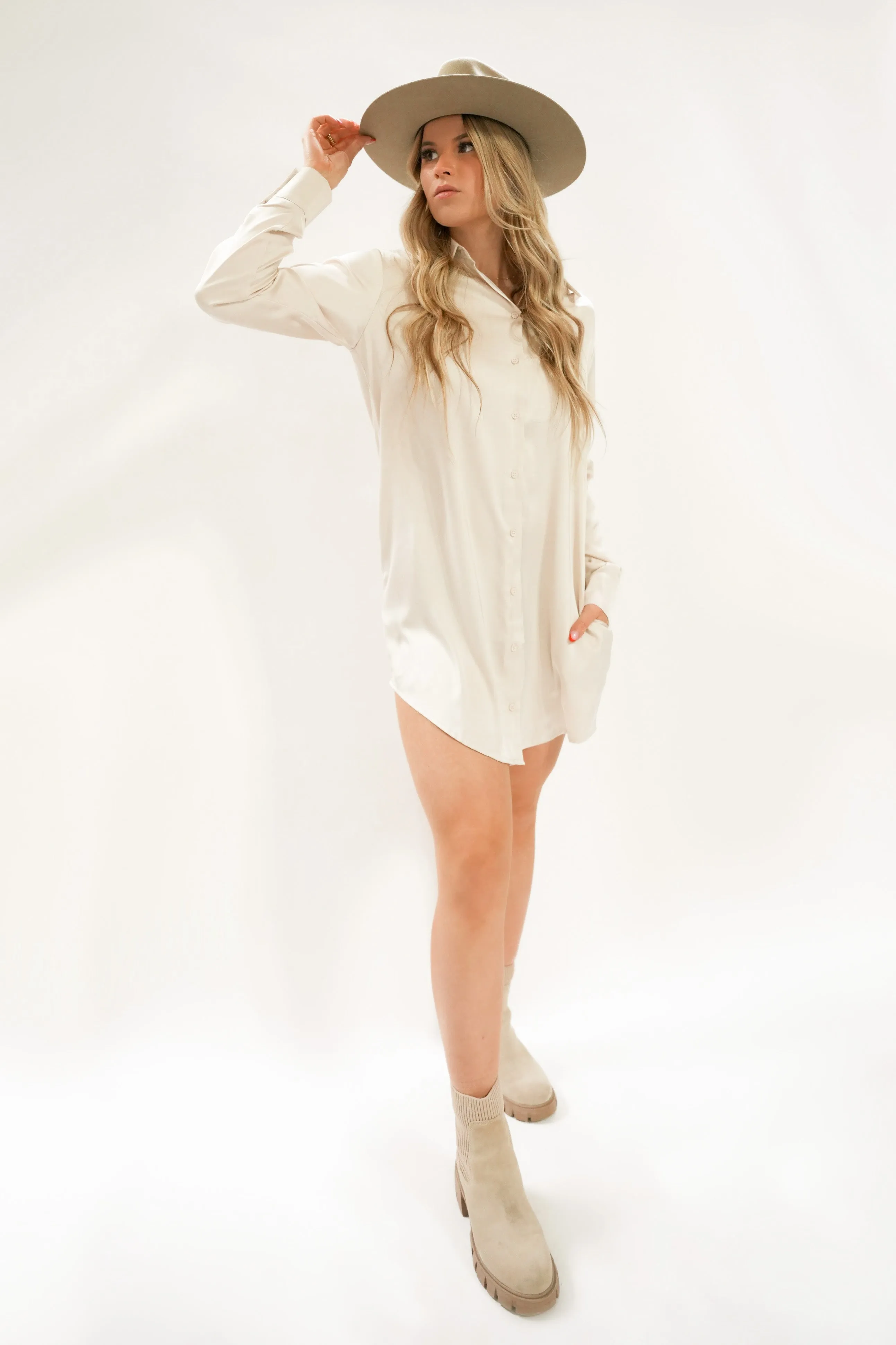 Penelope Satin Shirt Dress | Truffle Salt sold by Bella Chic product image thumbnail 5