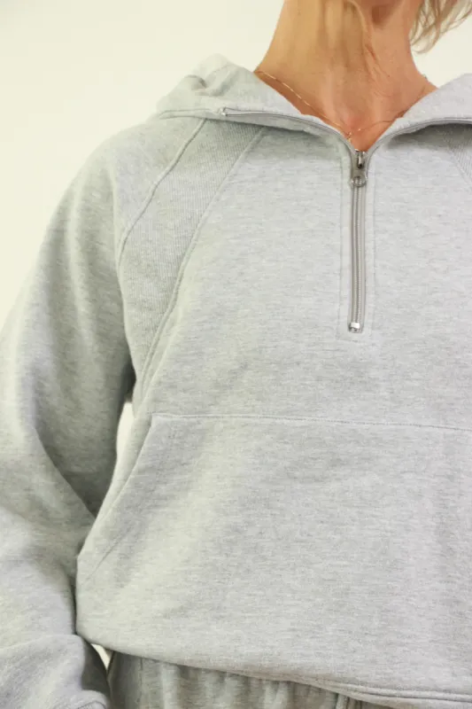 Amie Half Zip Hoodie | Heather Grey sold by Bella Chic