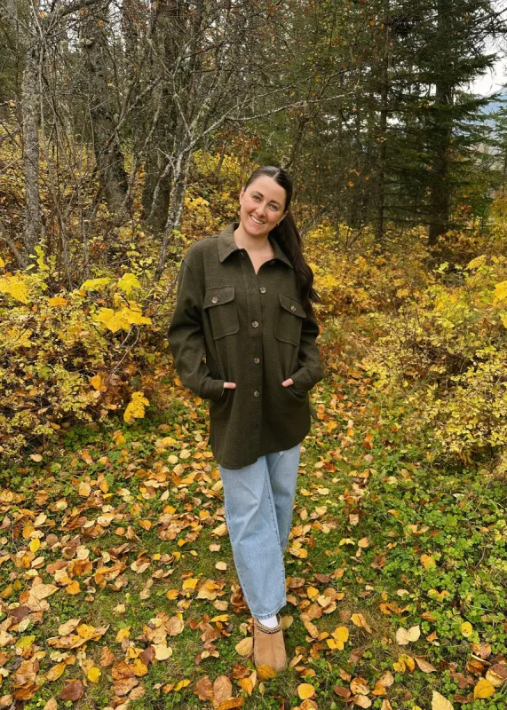 Izzie Woven Coat | Dark Olive sold by Bella Chic