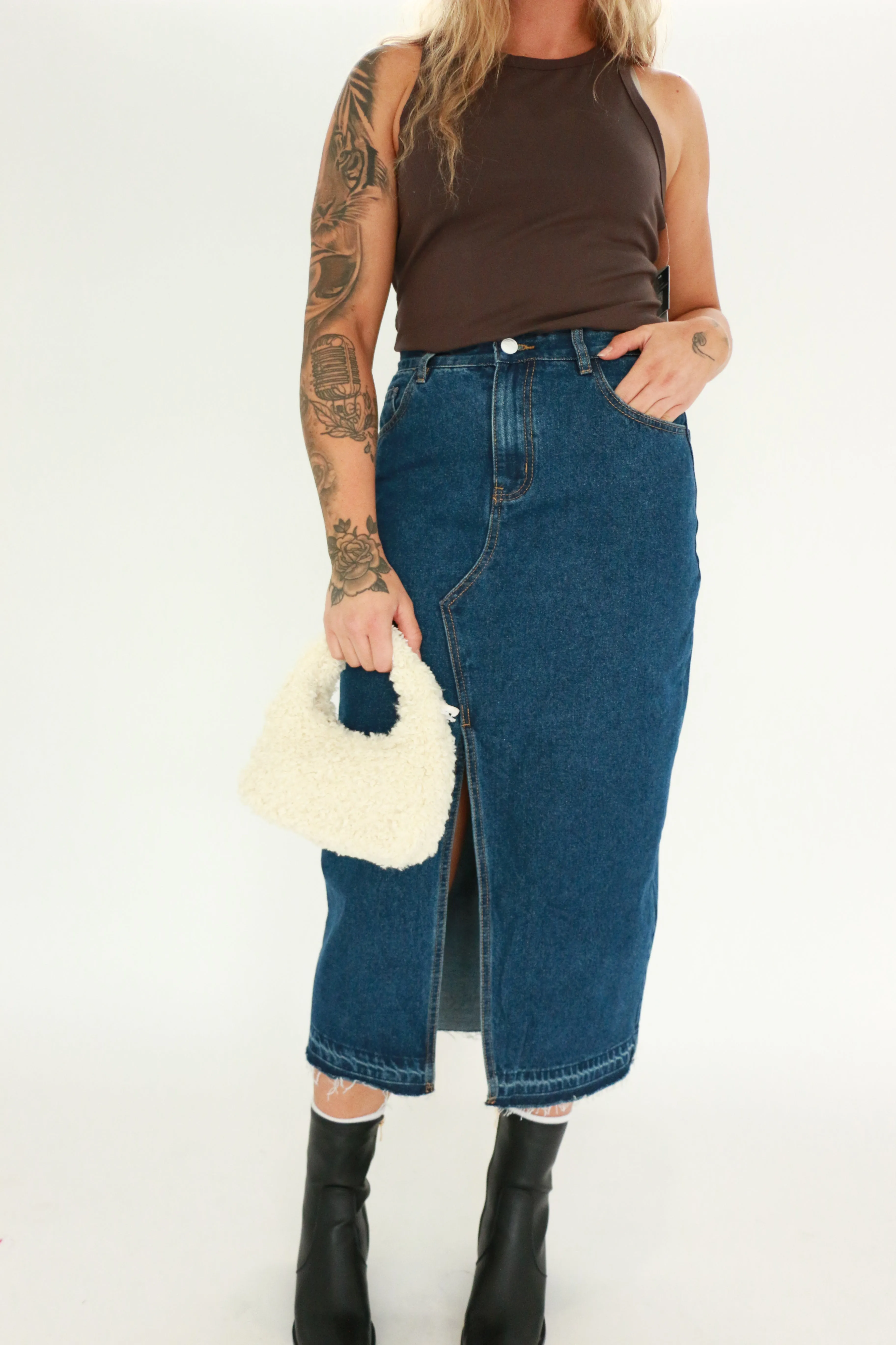 Midi Denim Skirt | Dark Blue sold by Bella Chic product image thumbnail 3