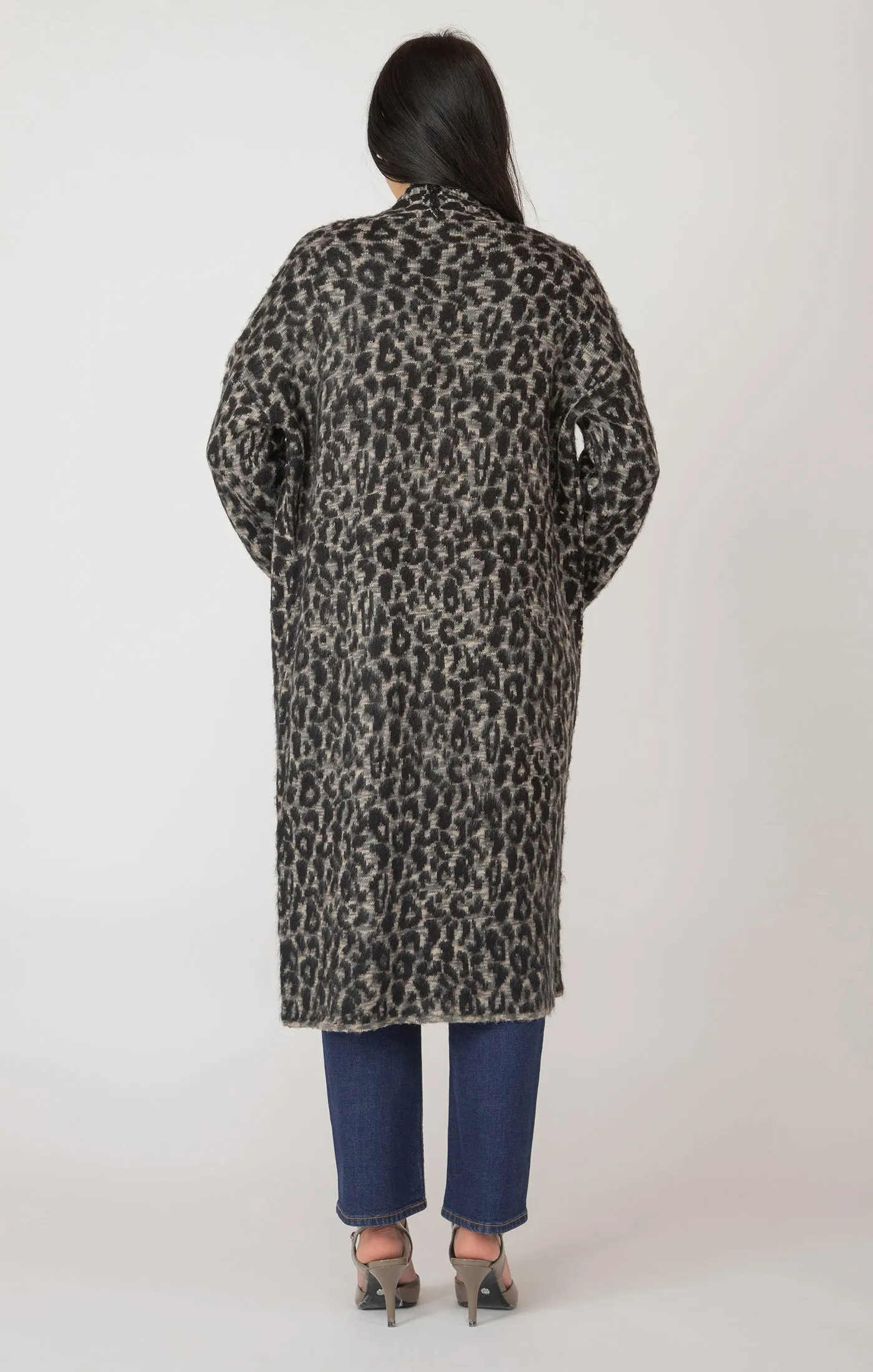 Longline Open Cardigan | Leopard Jacquard sold by Bella Chic product image thumbnail 4