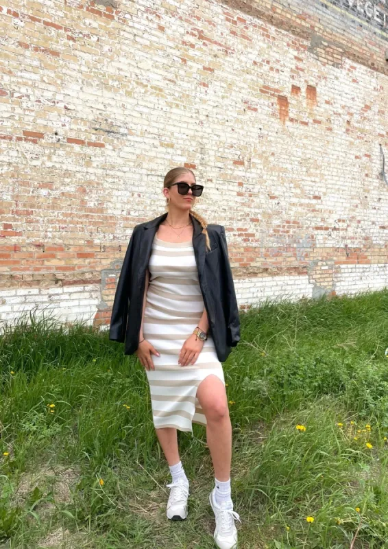 Epsilon Striped Dress | Latte & White made by Bella Chic