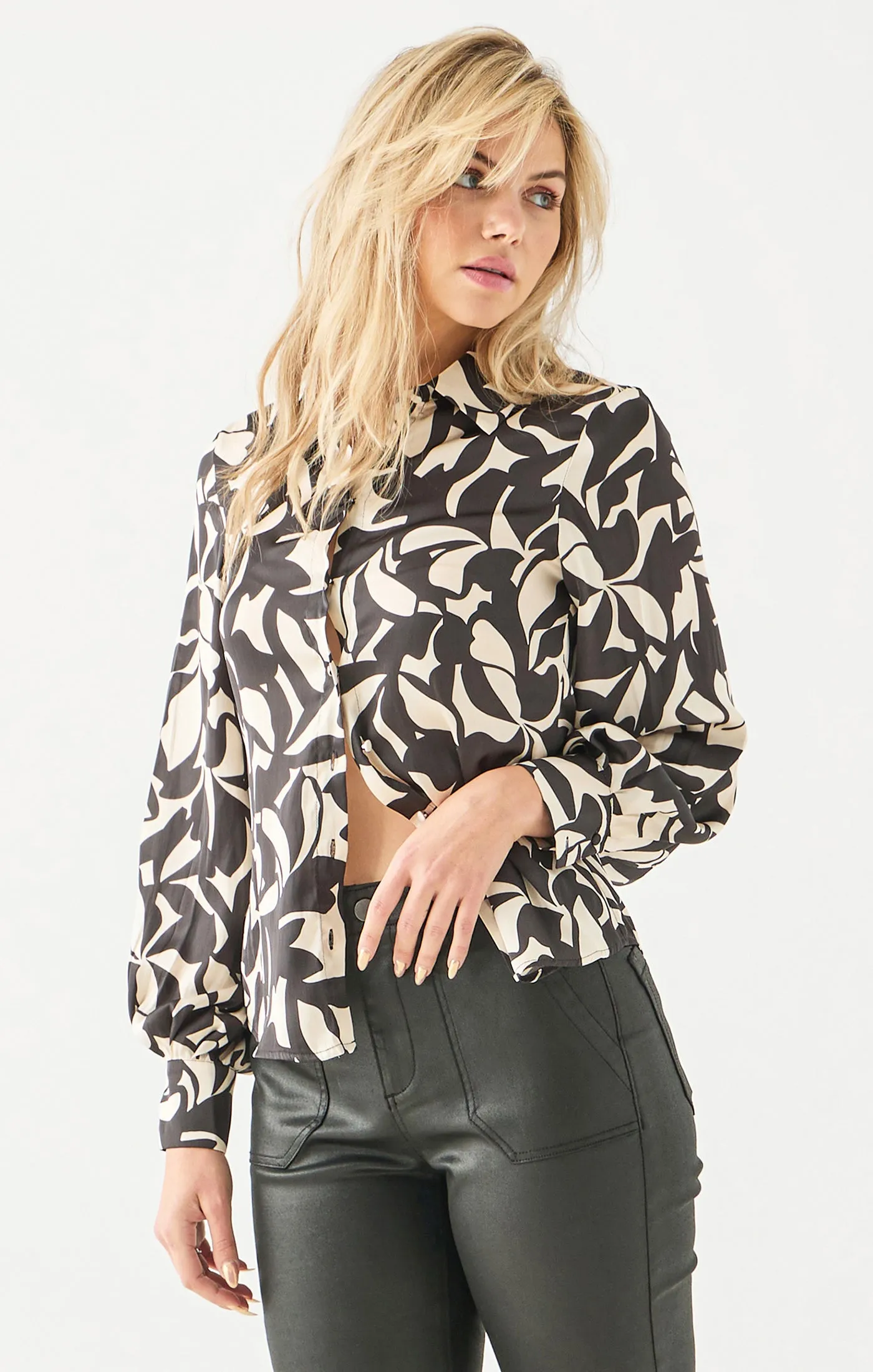 Textured Blouse | Black/Cream Floral sold by Bella Chic