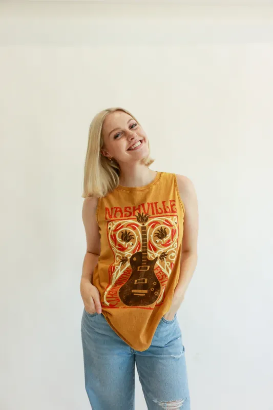 Nashville Festival Graphic Tank Top | Mustard sold by Bella Chic