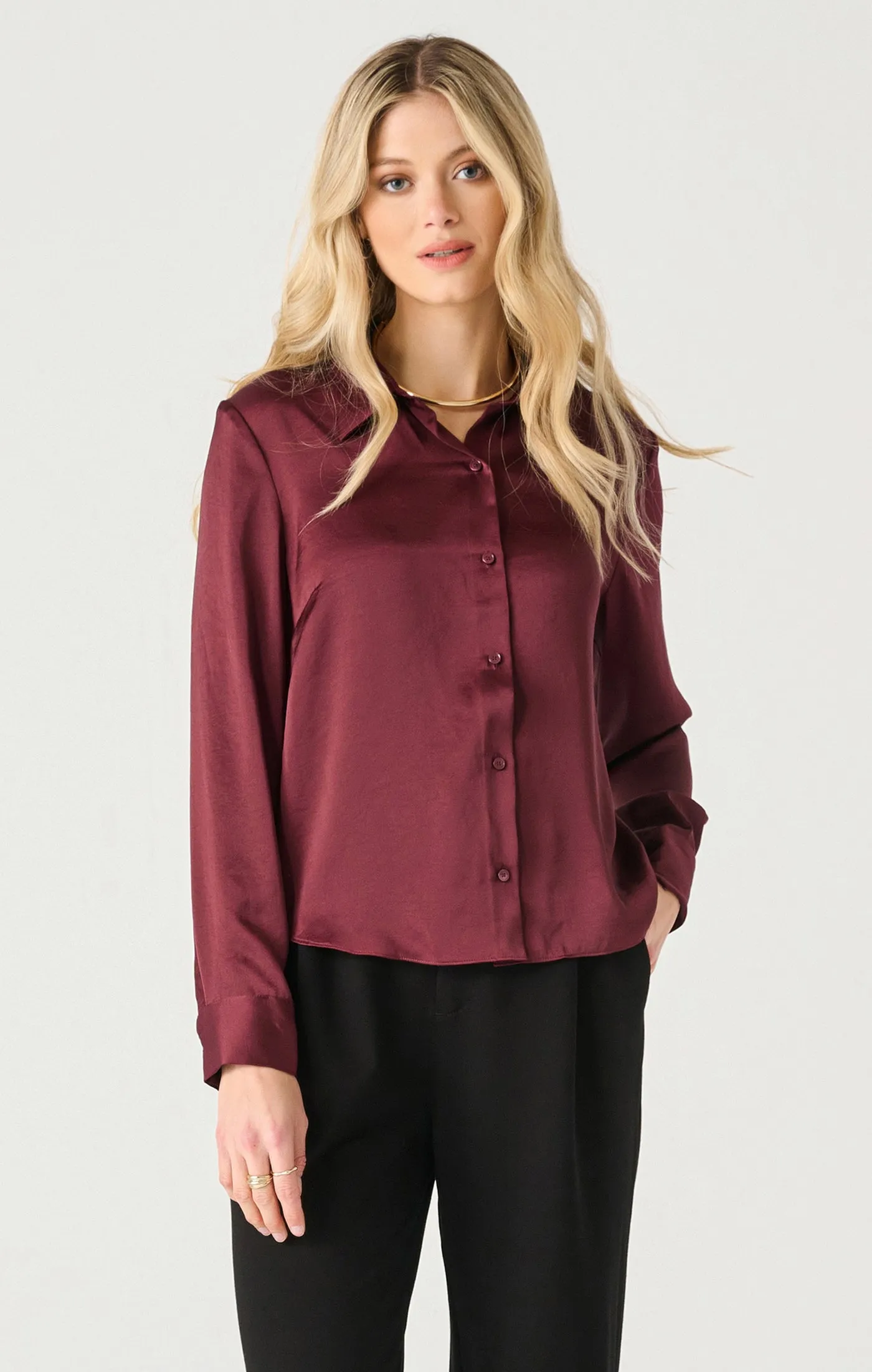 Flowy Satin Blouse | Deep Burgundy sold by Bella Chic