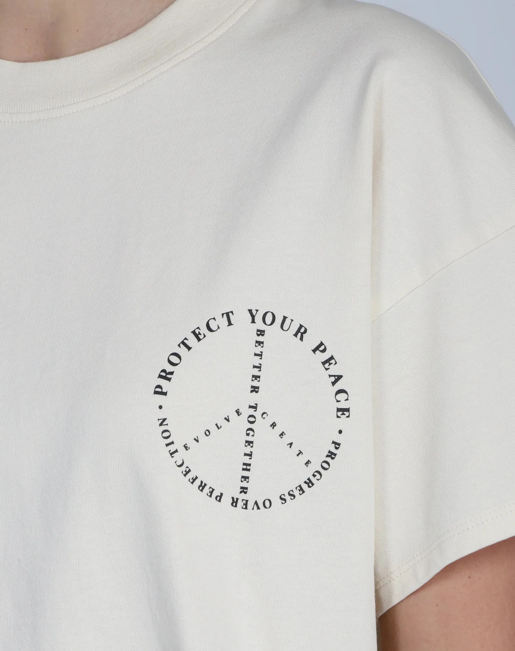 "PROTECT YOUR PEACE" Oversized Boxy Crew Neck Tee | Almond Milk sold by Bella Chic product image thumbnail 3