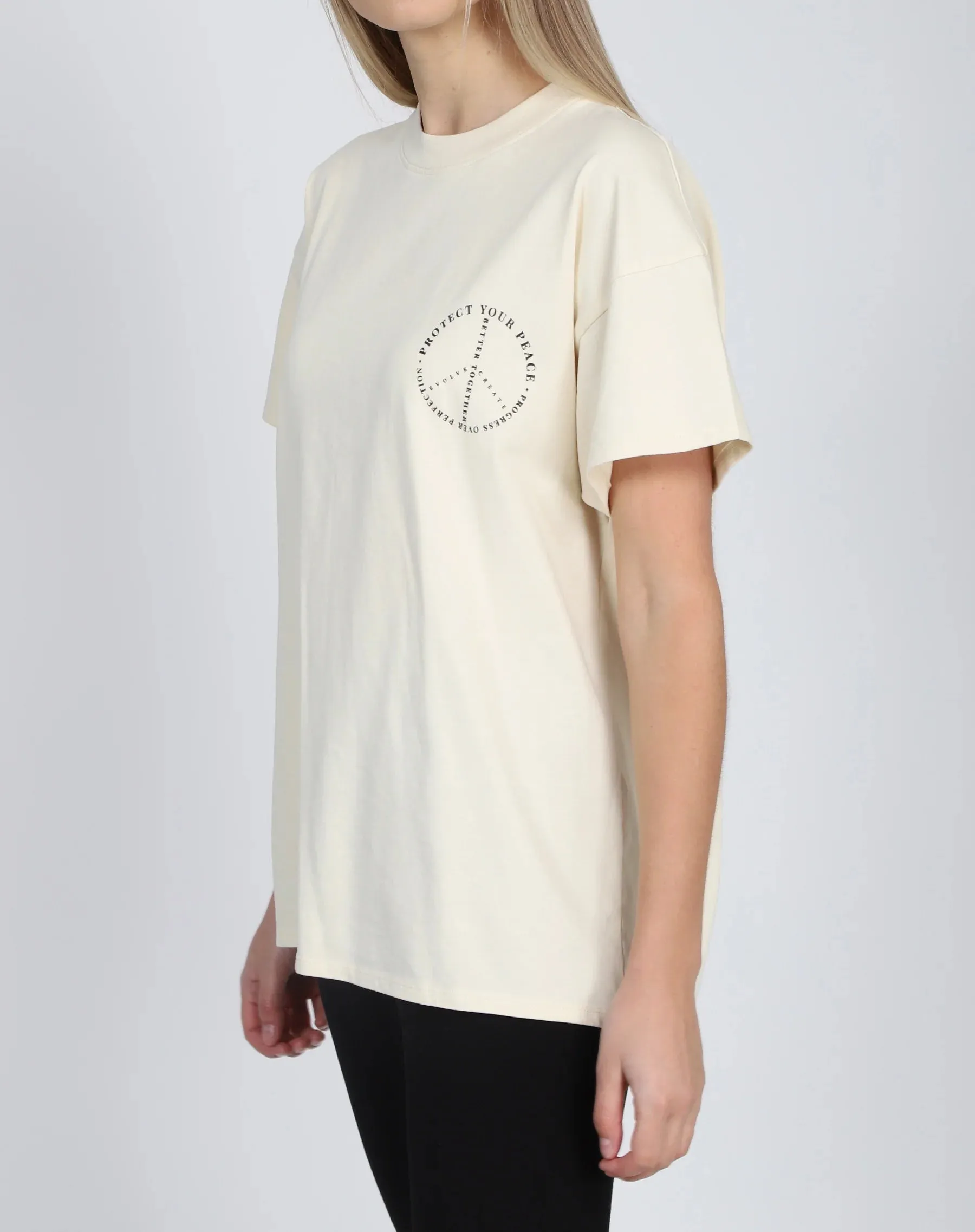 "PROTECT YOUR PEACE" Oversized Boxy Crew Neck Tee | Almond Milk sold by Bella Chic product image thumbnail 4