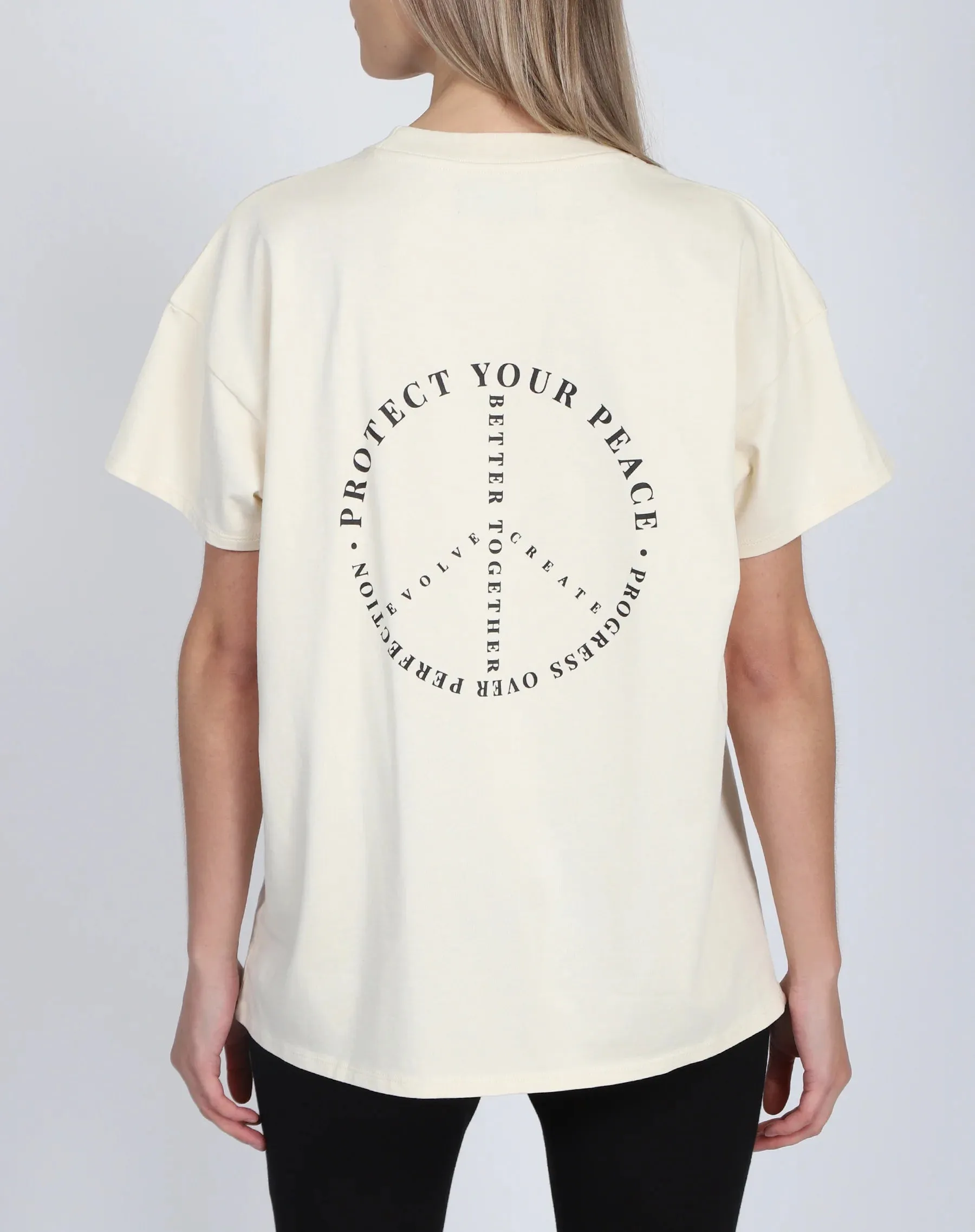 "PROTECT YOUR PEACE" Oversized Boxy Crew Neck Tee | Almond Milk sold by Bella Chic product image thumbnail 5
