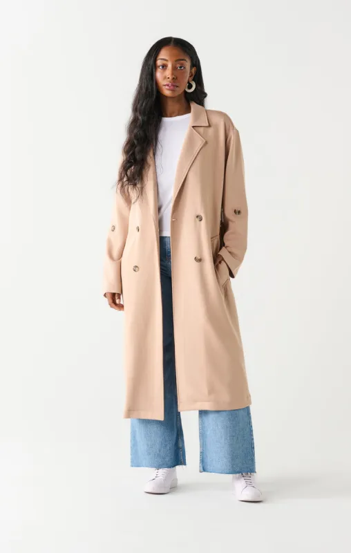 Double Breasted Knit Trench | Taupe sold by Bella Chic