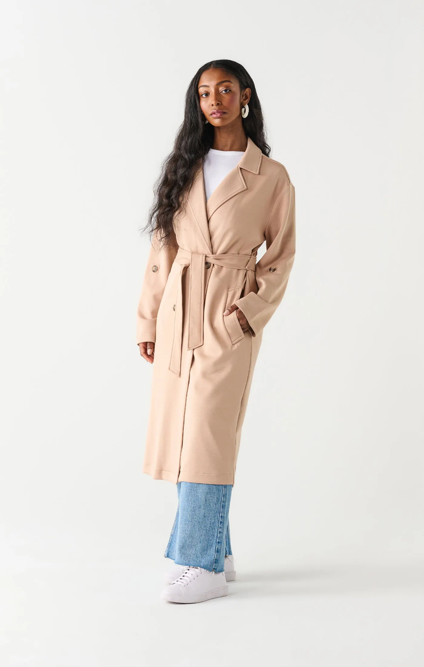 Double Breasted Knit Trench | Taupe sold by Bella Chic product image thumbnail 2