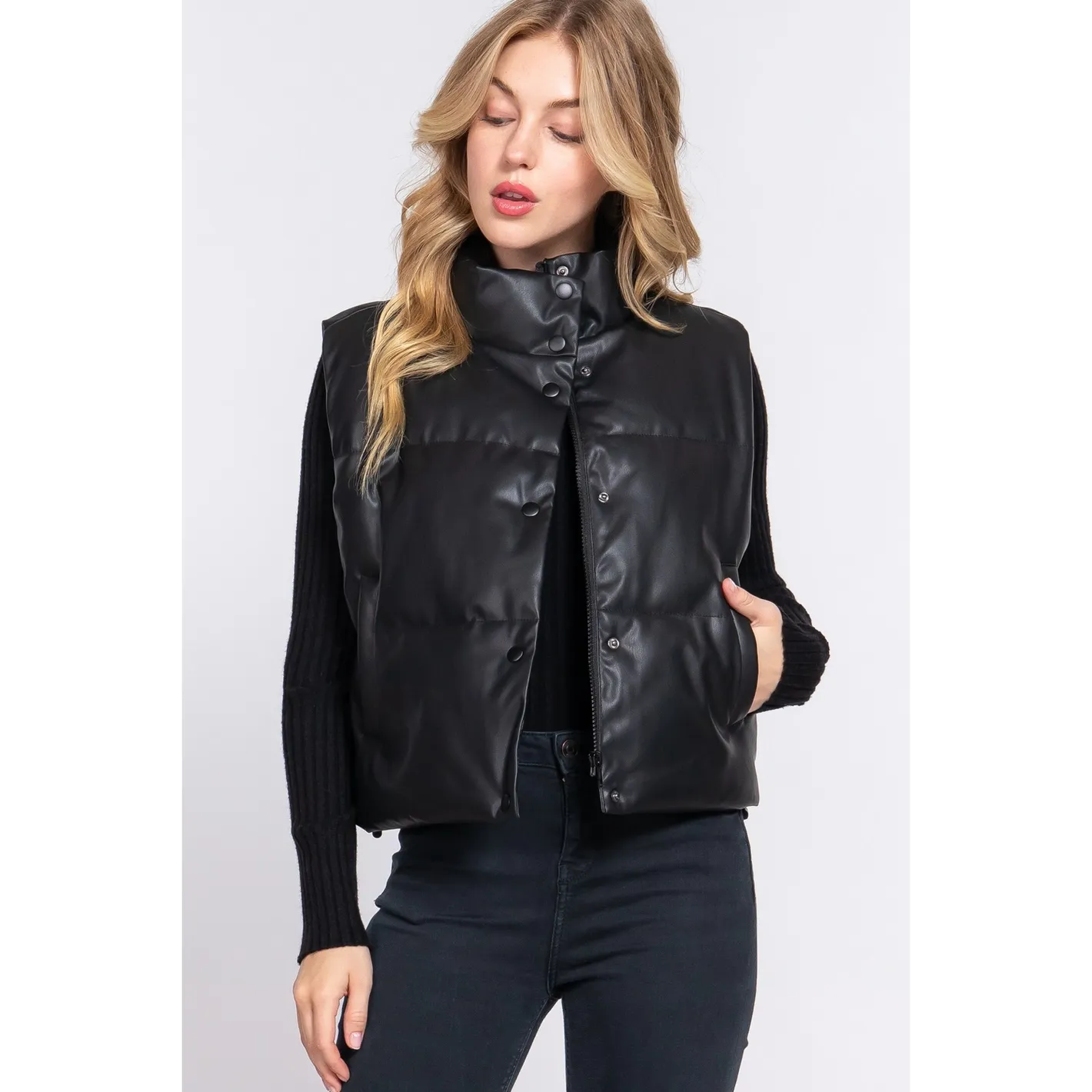 Puffer Vest | Faux Leather sold by Bella Chic