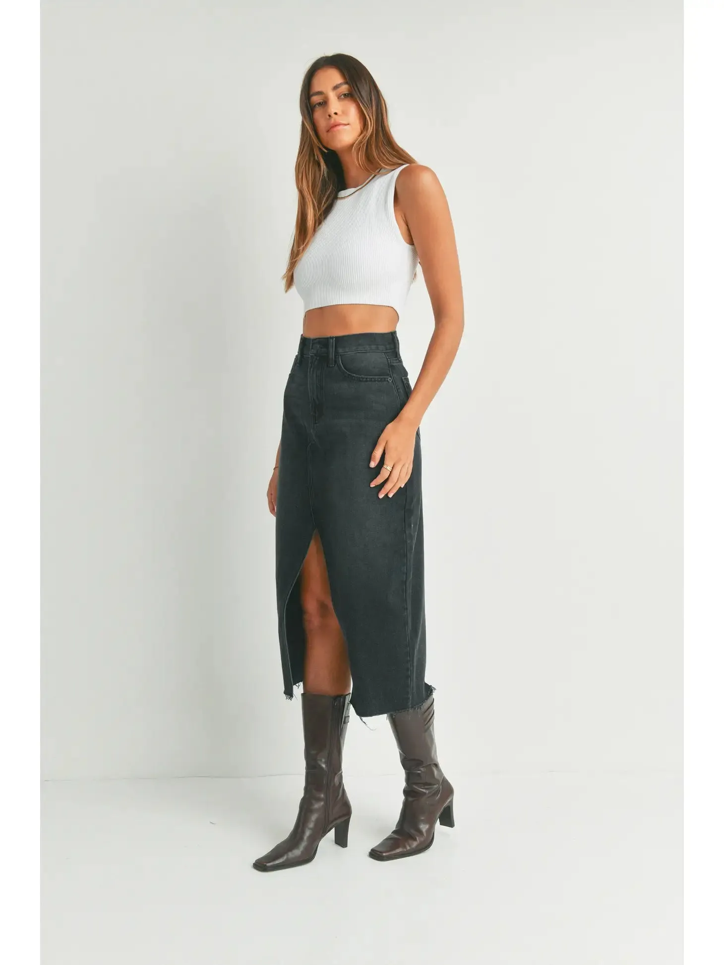 Sawyer Denim Split Skirt | Black sold by Bella Chic product image thumbnail 3