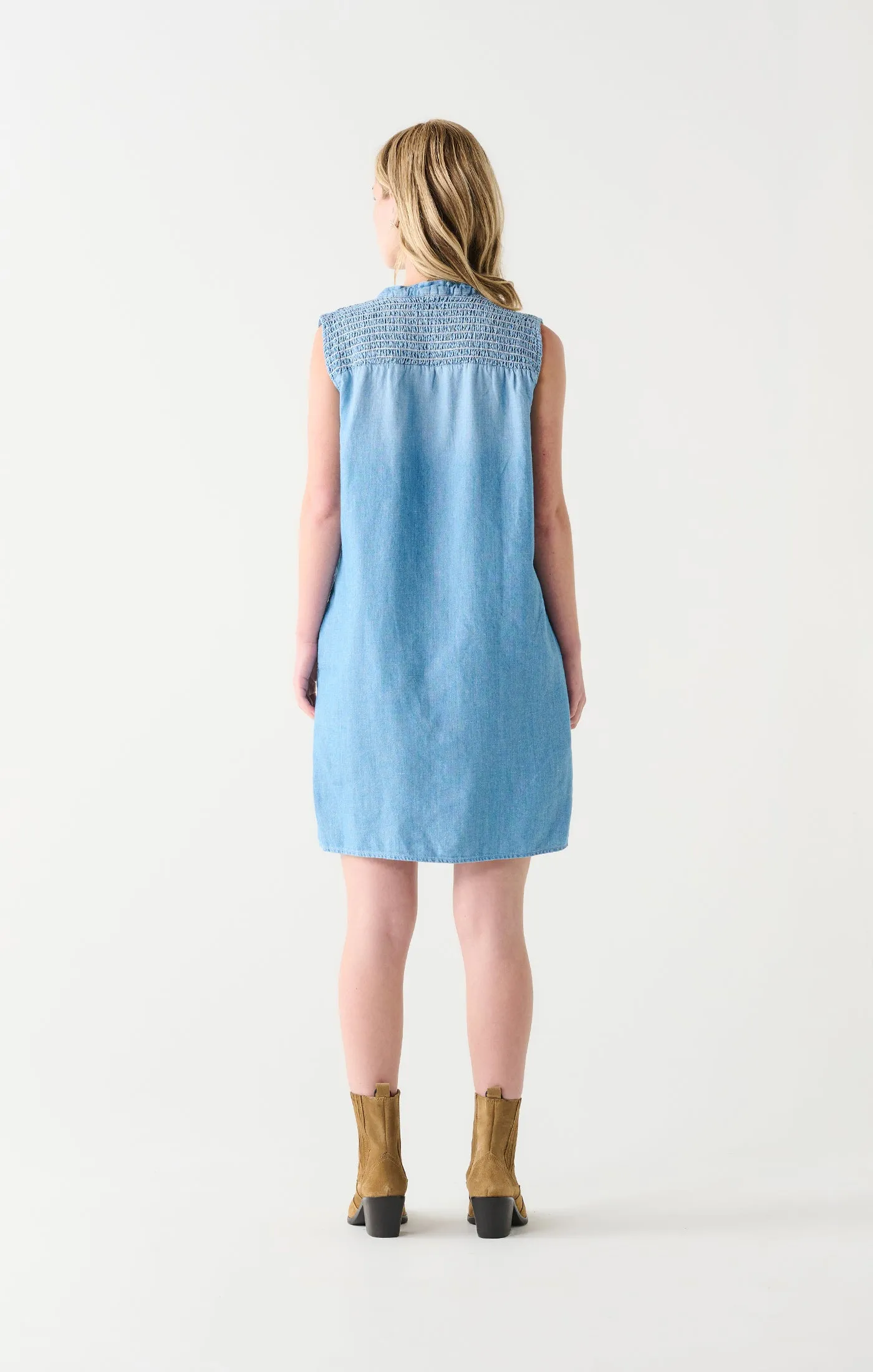 Smocked Shoulder Mini Dress | Chambray Wash sold by Bella Chic product image thumbnail 2