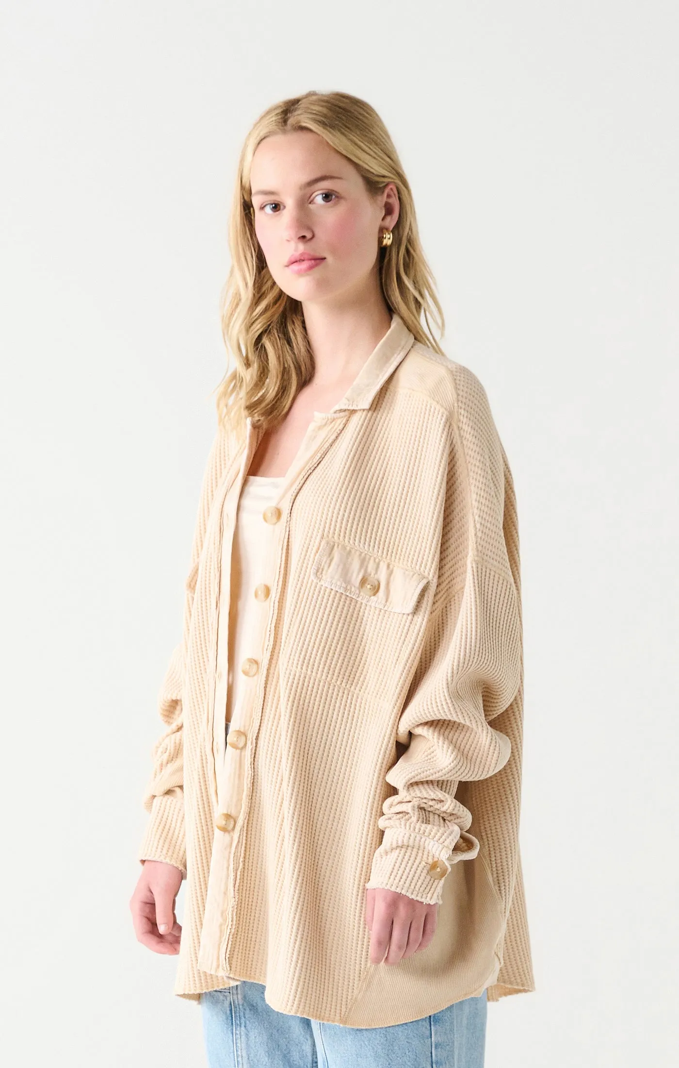 Waffle Knit Jacket | Washed Ecru sold by Bella Chic product image thumbnail 3