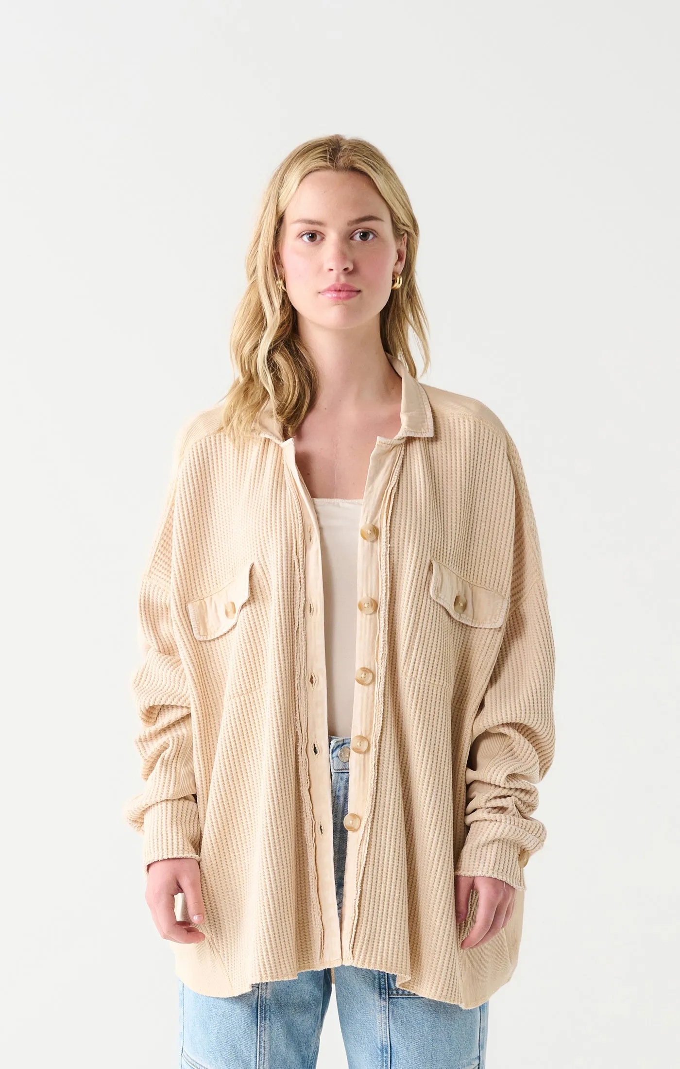 Waffle Knit Jacket | Washed Ecru sold by Bella Chic