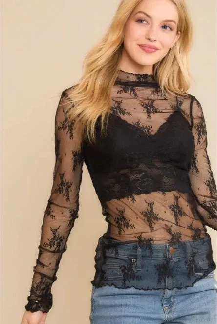Mesh Lace Fitted Top | Black sold by Bella Chic