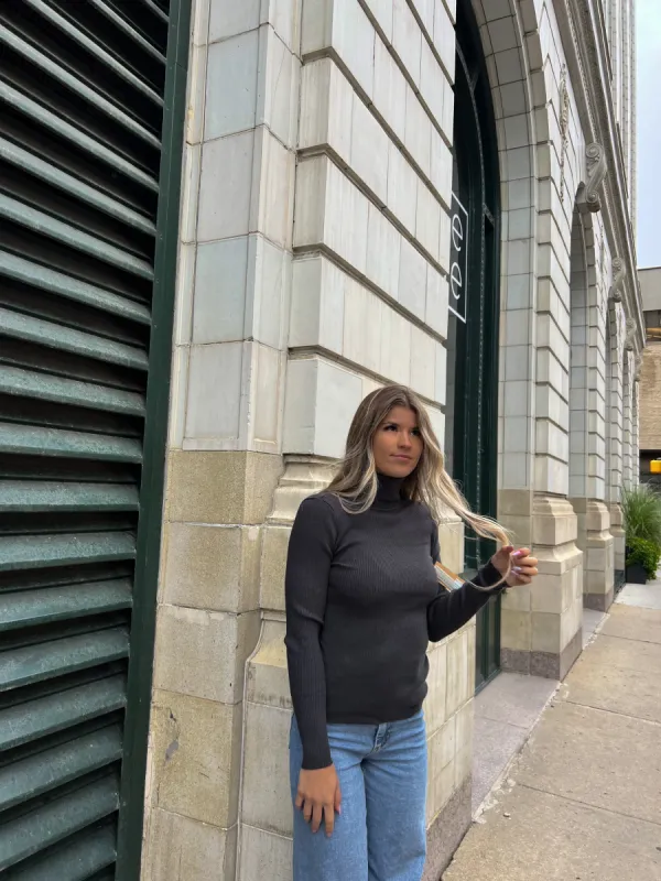 Polly Rib Turtleneck Sweater | Ash Grey sold by Bella Chic