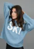 'SKI' Graphic Crew Neck Knit | Blue sold by Bella Chic