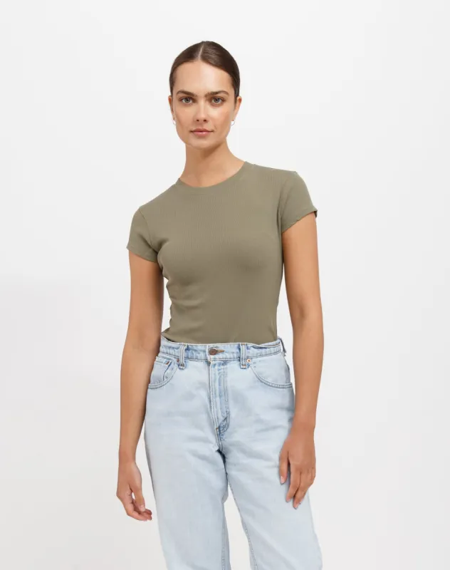 Ribbed Fitted T-Shirt | Olive sold by Bella Chic