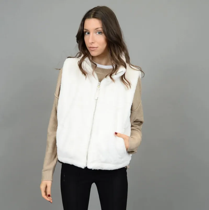 Lessie Ladies Reversible Vest | Cream sold by Bella Chic
