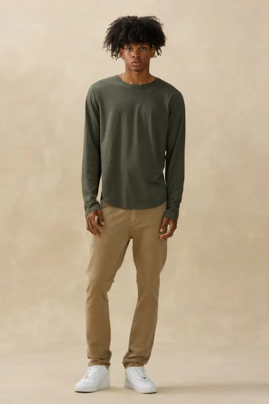 Long Sleeve Eazy Scoop Tee | Dark Olive sold by Bella Chic