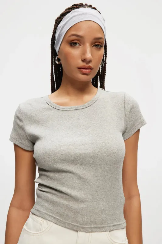 Essential Rib Tee | Heather Grey sold by Bella Chic