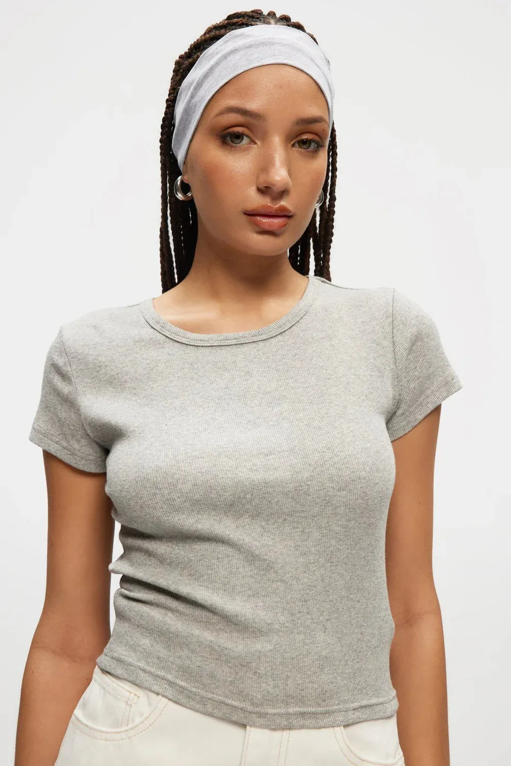 Essential Rib Tee | Heather Grey sold by Bella Chic