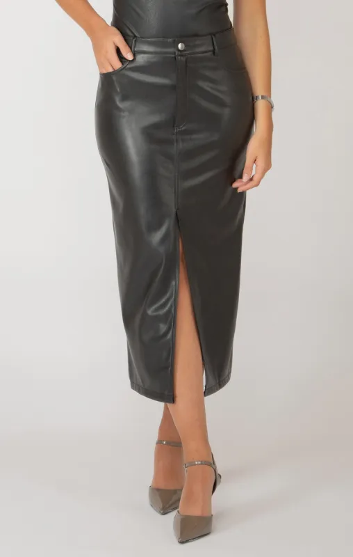 Faux Leather Midi Skirt | Black sold by Bella Chic