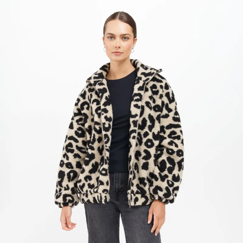 Leopard Sherpa Zip Jacket | Tan Leopard sold by Bella Chic