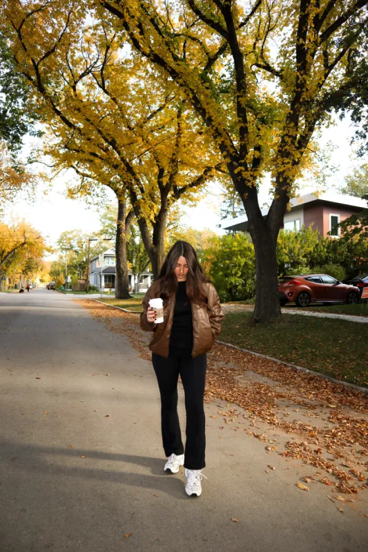 The Miriam Vegan Leather Bomber Jacket | Chocolate Brown sold by Bella Chic