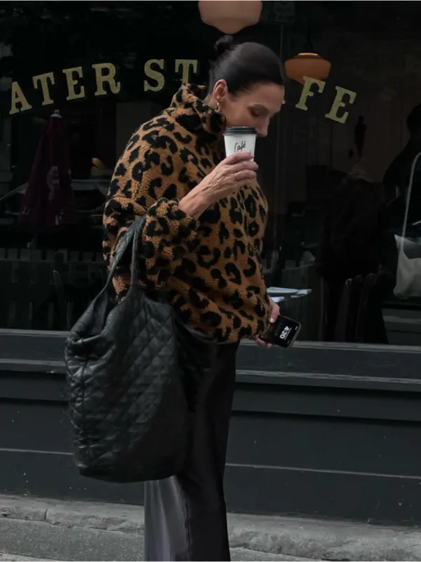 Leopard Sherpa Zip Jacket | Brown Leopard sold by Bella Chic