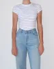 The Ribbed Fitted Tee | Fawn/ White Stripe sold by Bella Chic