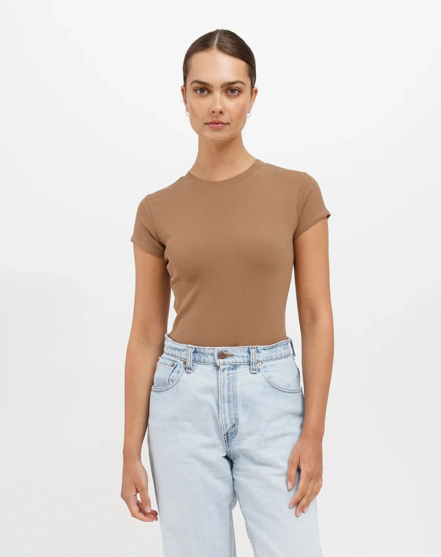 The Ribbed Fitted Tee | Fawn sold by Bella Chic