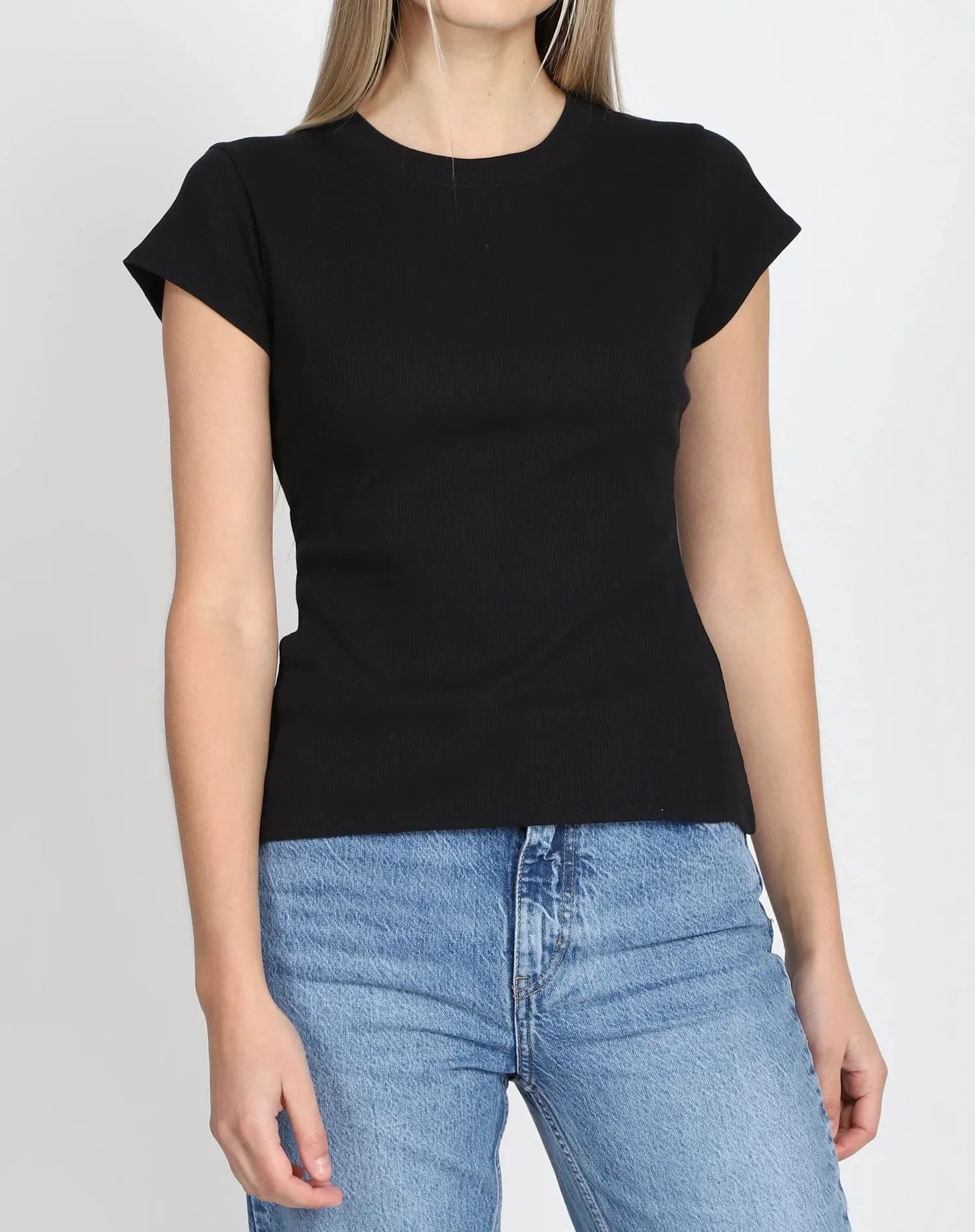 The Ribbed Fitted Tee | Black sold by Bella Chic