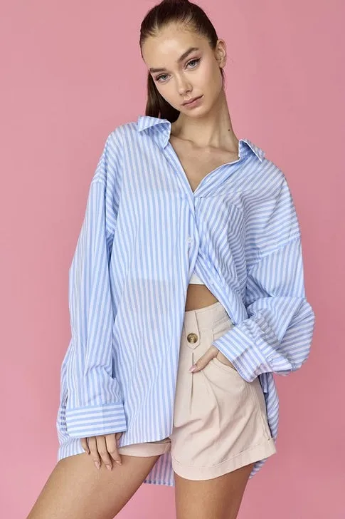 Luna Oversized Stripe Shirt | Blue sold by Bella Chic product image thumbnail 4